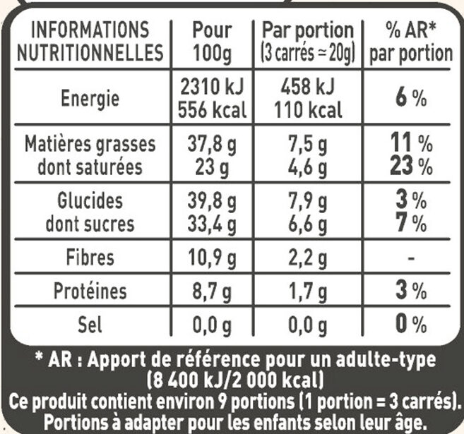 NESTLE L'ATELIER Carrés Dégustation Eclat Noir - Informations nutritionnelles - fr