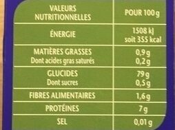 Riz long grain incollable - Tableau nutritionnel - fr