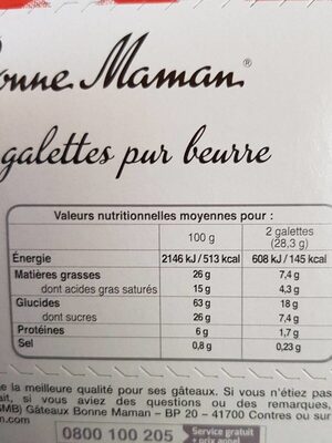 Galettes pur beurre - Informations nutritionnelles - fr