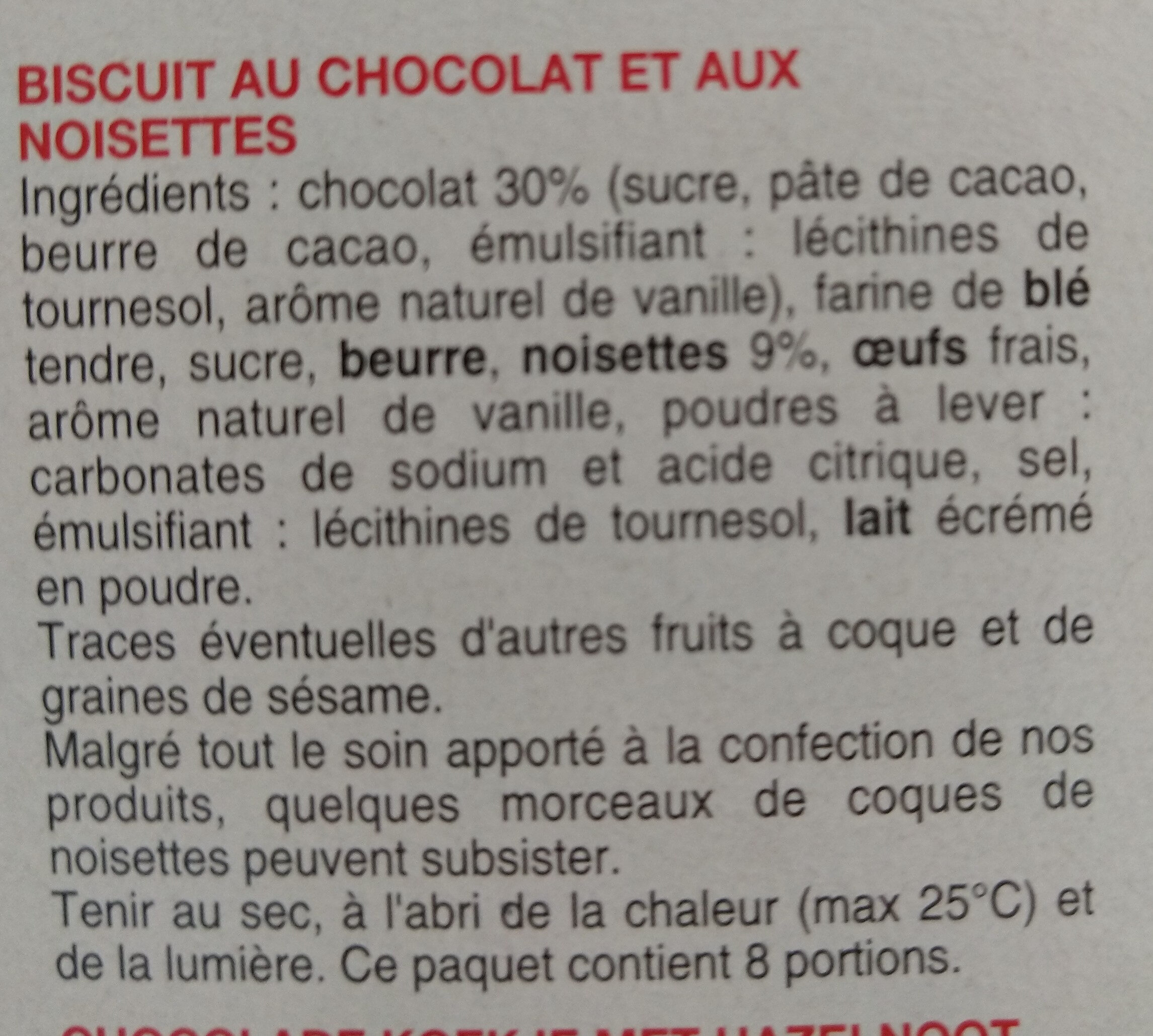 COOKIES CHOCOLAT NOISETTES - Ingrédients - fr