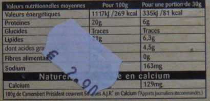 Camembert - Informations nutritionnelles - fr