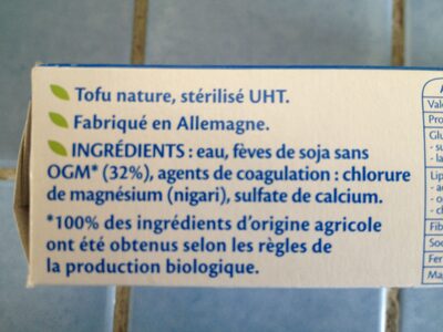Tofu nature - Ingrédients - fr
