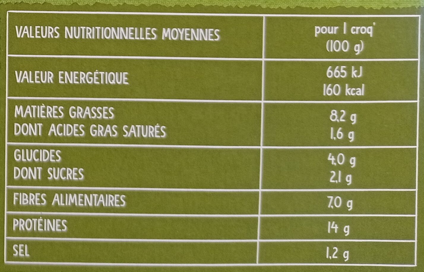 Croq' soja à la provencale - Tableau nutritionnel - fr