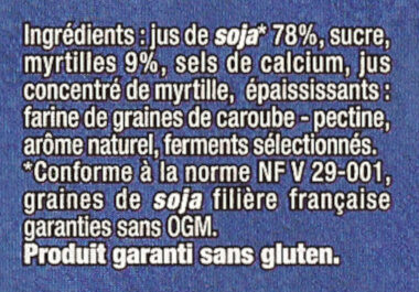 Yaourt Soja myrtille 4×100 g - Ingrédients - fr