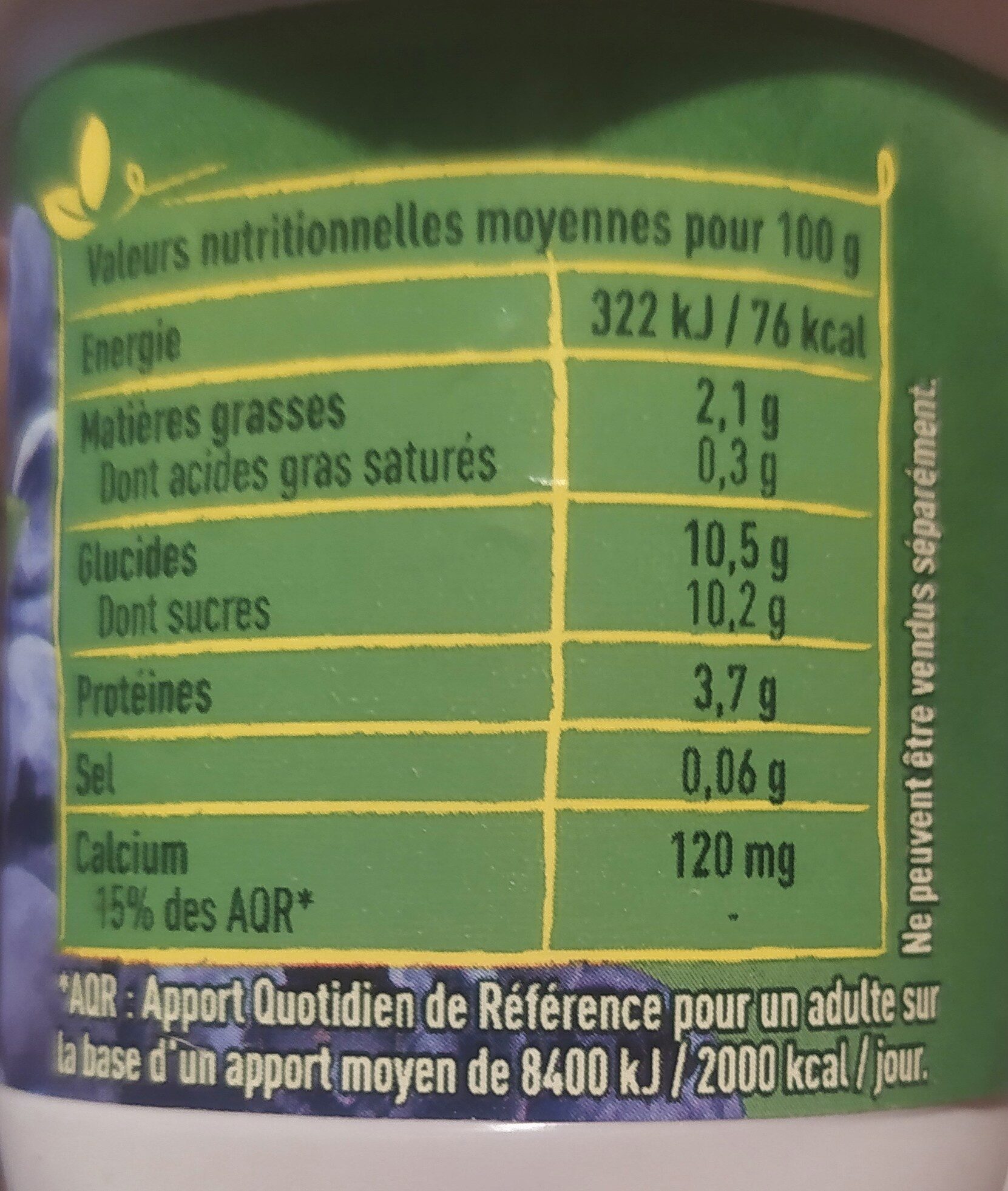 Yaourt Soja myrtille 4×100 g - Tableau nutritionnel - fr