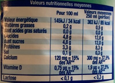 Matin léger - Lait sans lactose - Informations nutritionnelles - fr