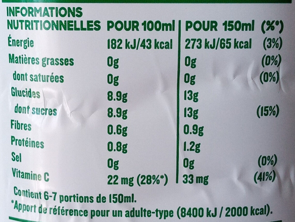 Tropicana 100% oranges pressées sans pulpe 1 L - Tableau nutritionnel - fr