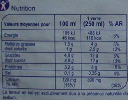 Lait frais demi-écrémé - Informations nutritionnelles - fr