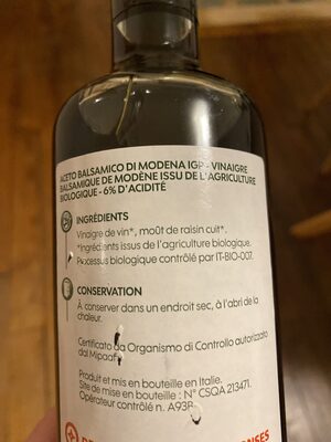 Vinaigre balsamique de Modène bio - Ingrédients - fr