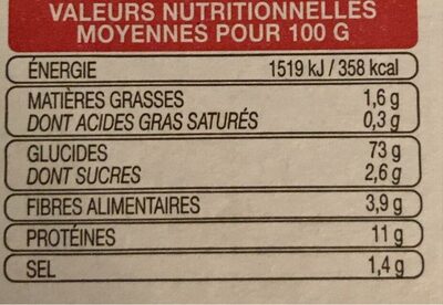 Pane Carasau - Informations nutritionnelles - fr
