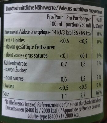 Bouillon de légumes Brühe - Informations nutritionnelles