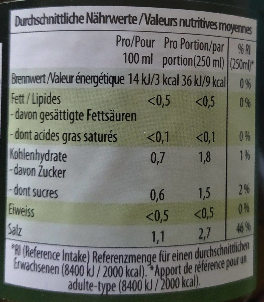 Bouillon de légumes Brühe - Tableau nutritionnel - fr