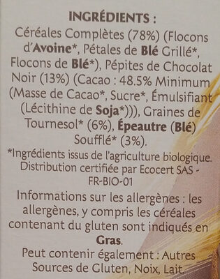 Muesli bio chocolat noir - Ingrédients - fr