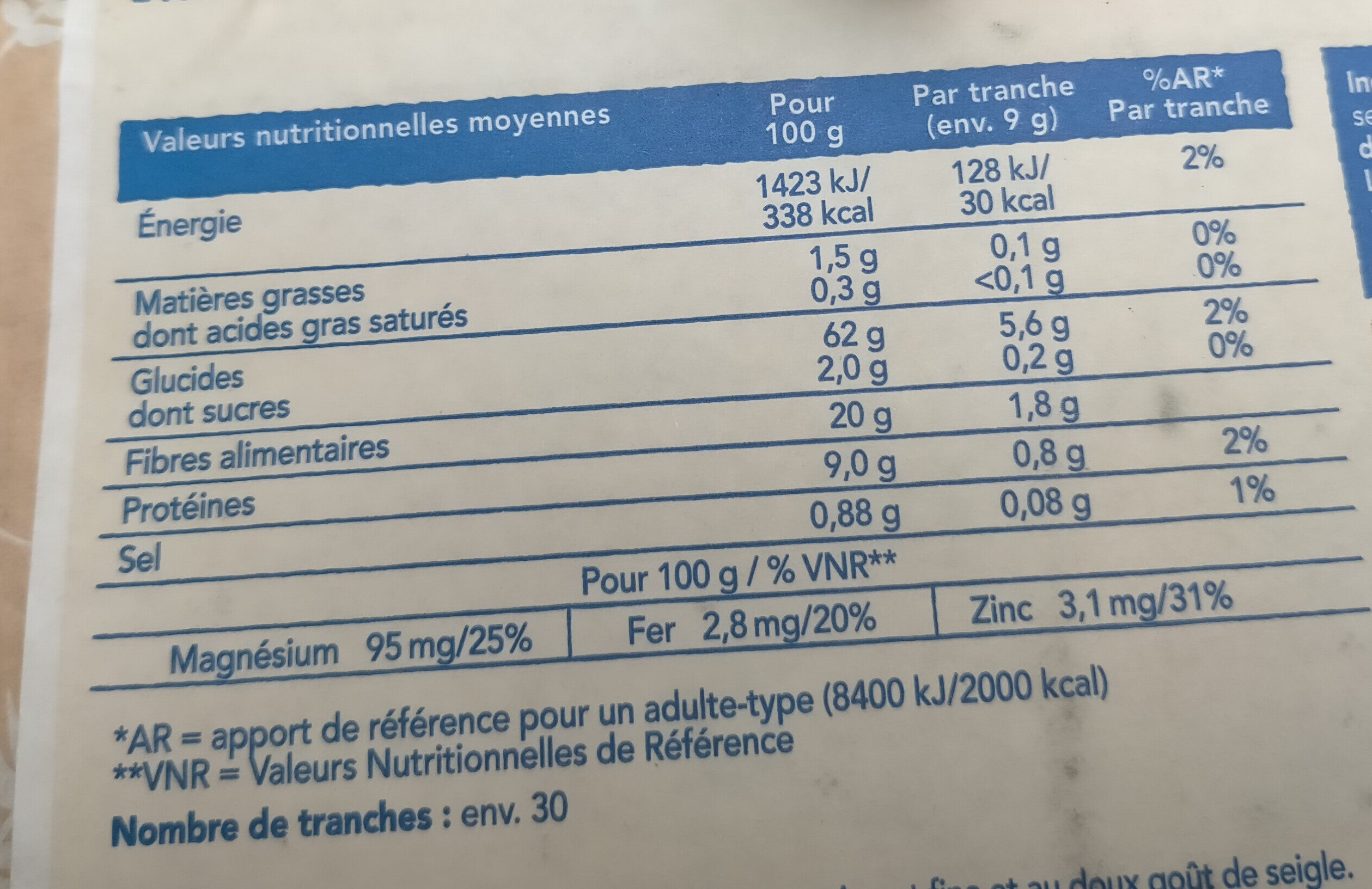Tartine croustillante léger - Informations nutritionnelles - fr