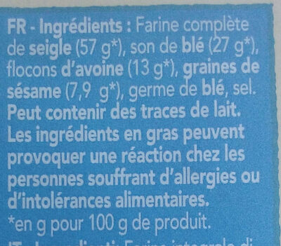 Wasa tartine croustillante fibres 230g - Ingrédients - fr