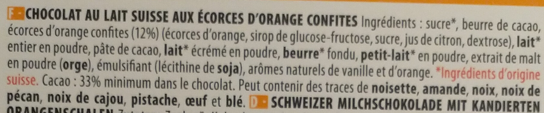 Chocolat Lait Orange - Ingrédients - fr
