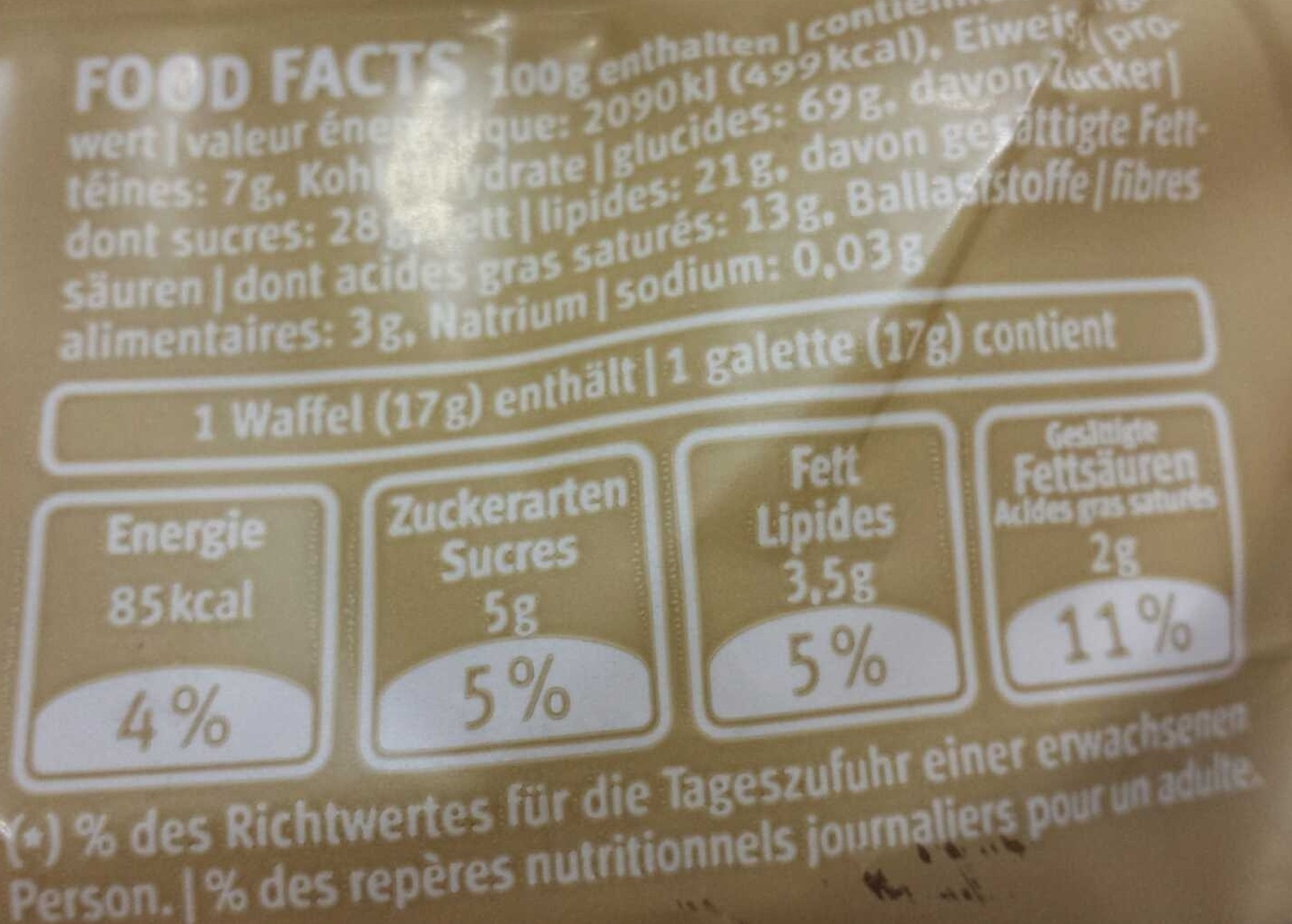 Full grain rice waffle - Tableau nutritionnel - fr
