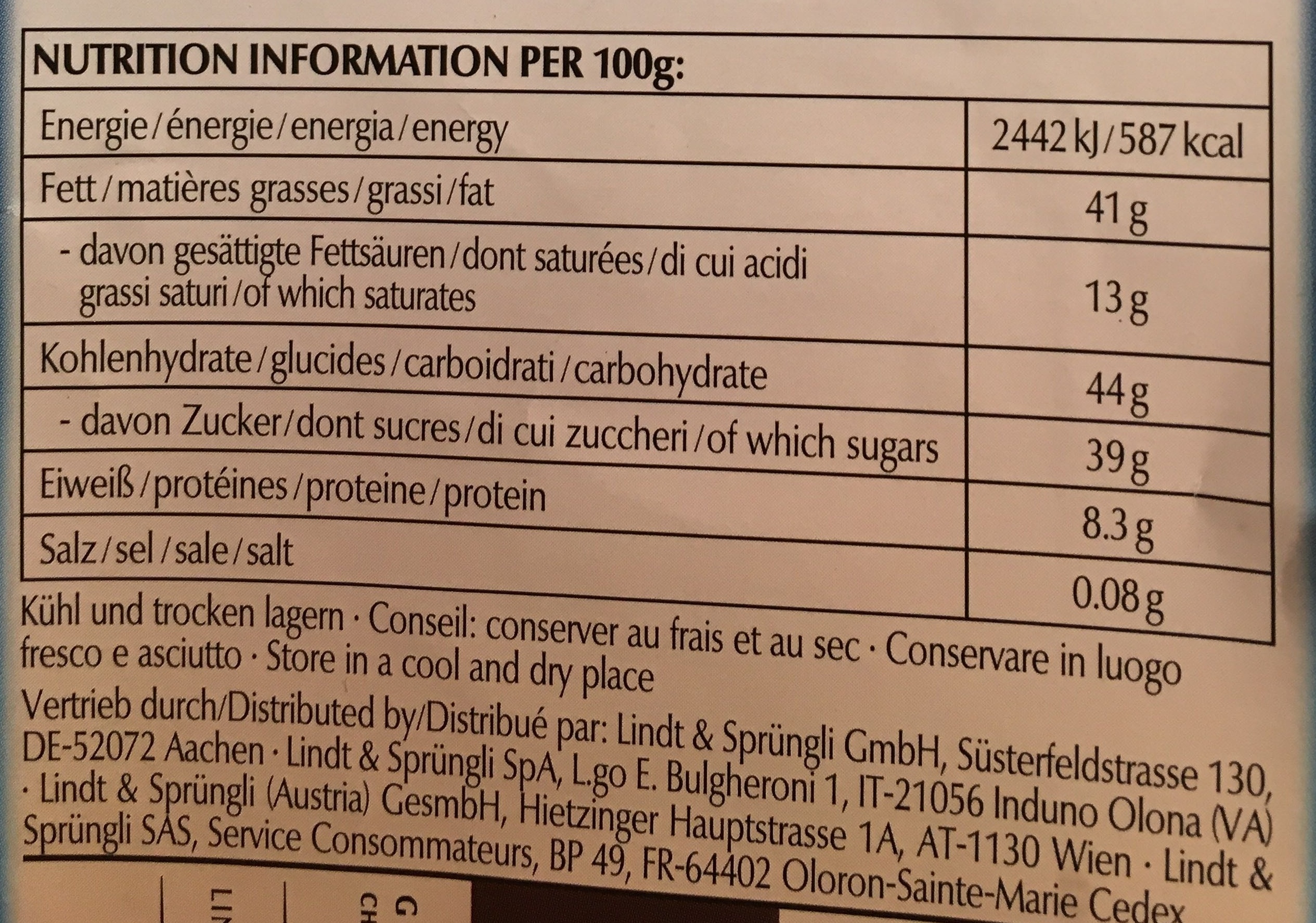 Chocolat Lait 34% Noisettes - Informations nutritionnelles - fr