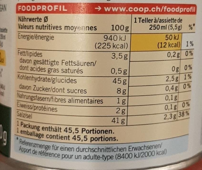 Bouillon légumes - Tableau nutritionnel - fr