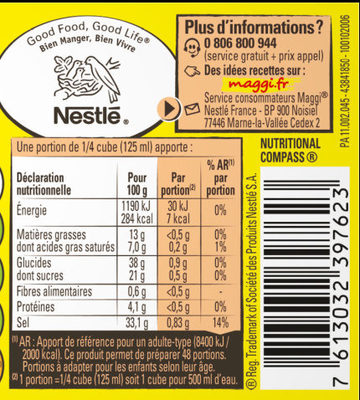 MAGGI Bouillon KUB Volaille Réduit en sel de -25% 120g - Informations nutritionnelles - fr