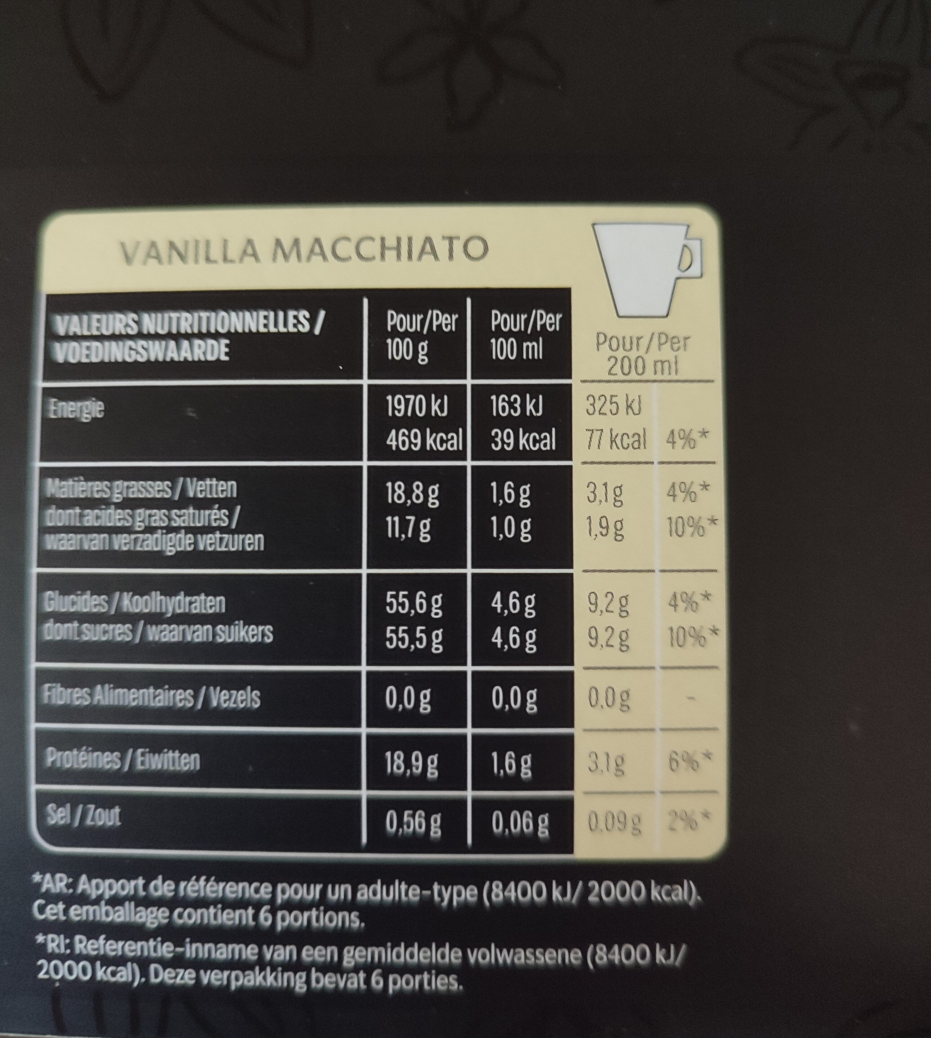 STARBUCKS by NESCAFE DOLCE GUSTO Vanille Macchiatto 12 capsules - Informations nutritionnelles - fr