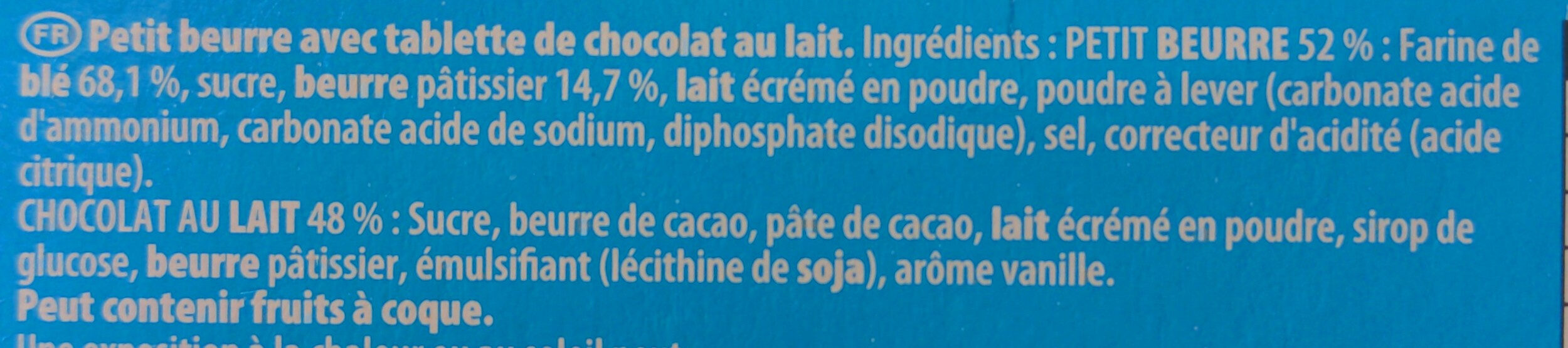Véritable Petit Écolier Chocolat au Lait - Ingrédients - fr