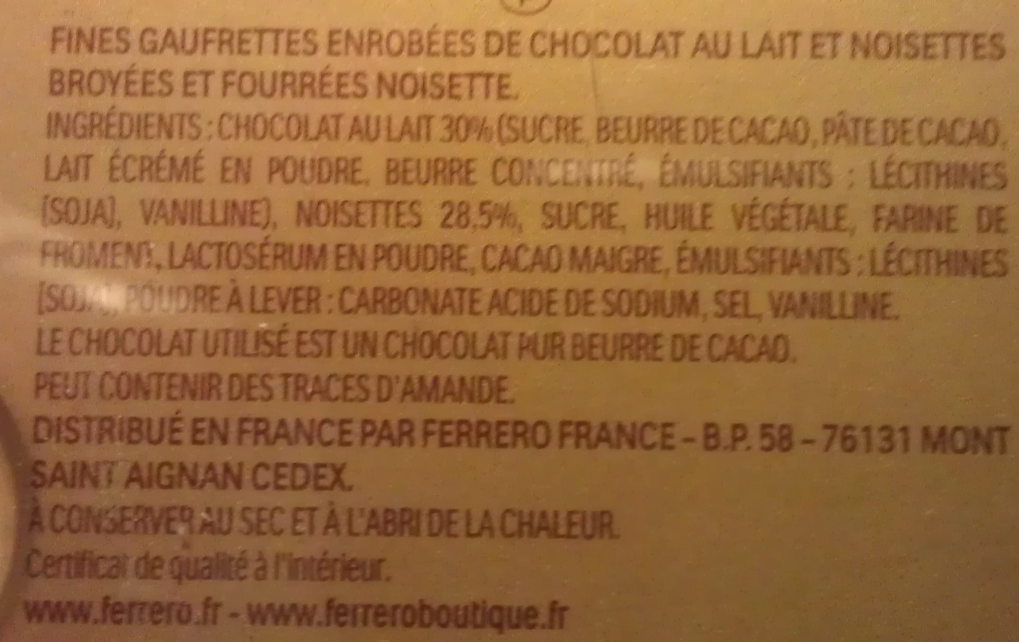 Ferrero Rocher - Fines gaufrettes enrobées de chocolat - Ingrédients - fr