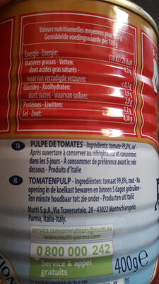 Polpa Pulpe fine de tomate - Tableau nutritionnel - fr